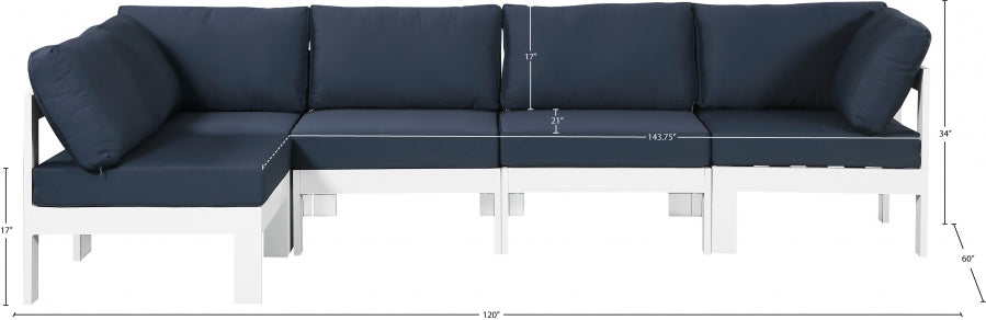 Nizuc 120" Water Resistant Fabric Upholstered Outdoor Patio 5pc. Modular Sectional