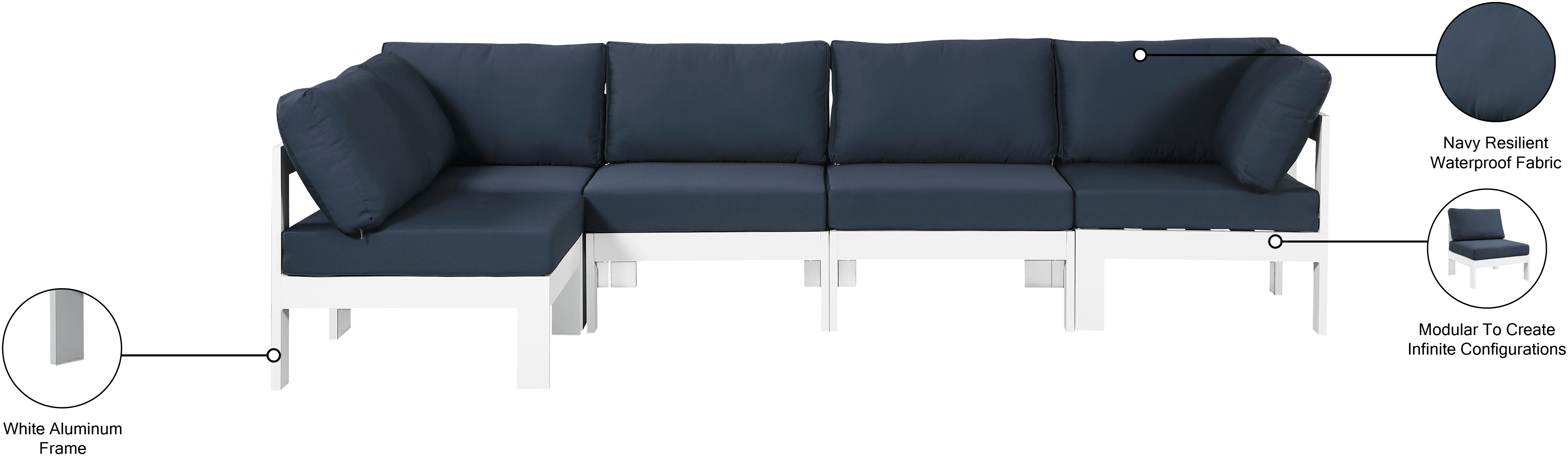 Nizuc 120" Water Resistant Fabric Upholstered Outdoor Patio 5pc. Modular Sectional