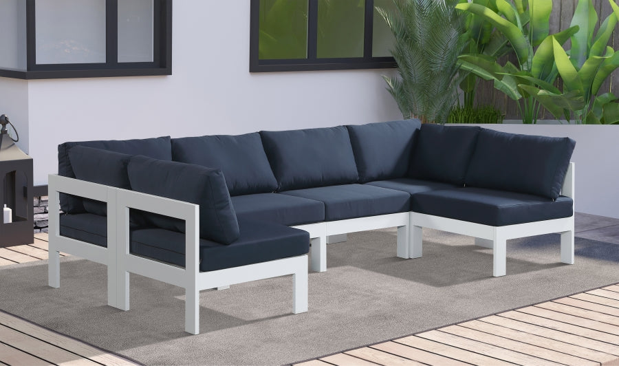Nizuc 120" Water Resistant Fabric Upholstered Outdoor Patio 6pc. Modular Sectional