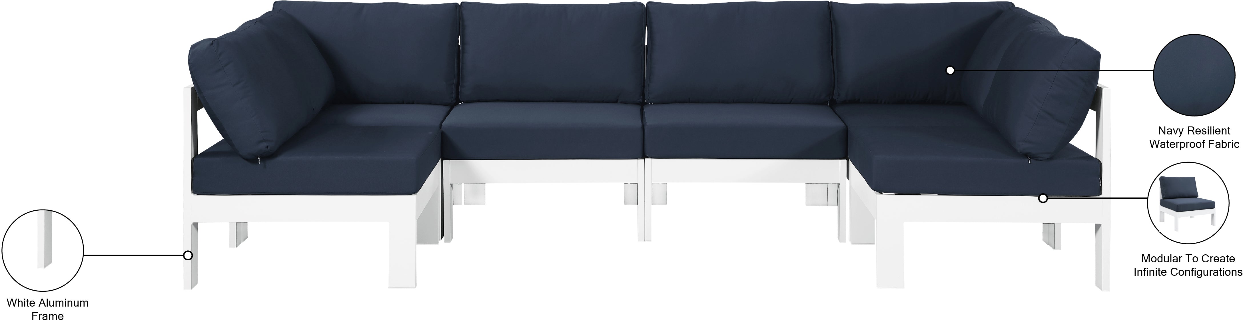 Nizuc 120" Water Resistant Fabric Upholstered Outdoor Patio 6pc. Modular Sectional
