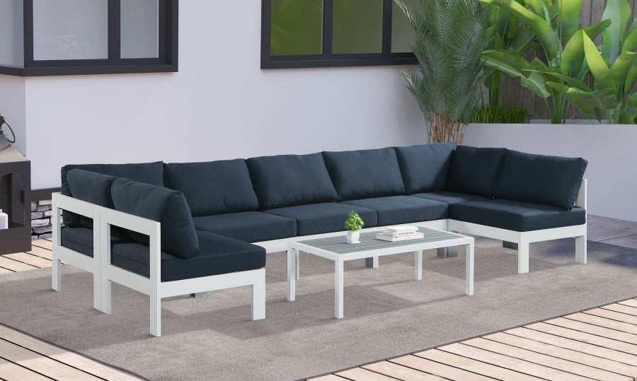 Nizuc 150" Water Resistant Fabric Upholstered Outdoor Patio 7pc. Modular Sectional