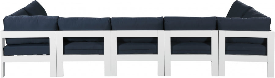 Nizuc 150" Water Resistant Fabric Upholstered Outdoor Patio 7pc. Modular Sectional