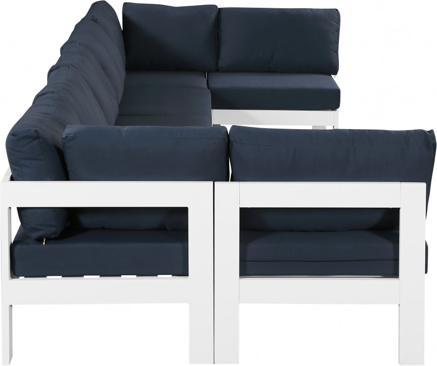 Nizuc 150" Water Resistant Fabric Upholstered Outdoor Patio 7pc. Modular Sectional
