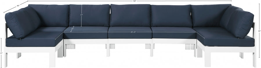 Nizuc 150" Water Resistant Fabric Upholstered Outdoor Patio 7pc. Modular Sectional