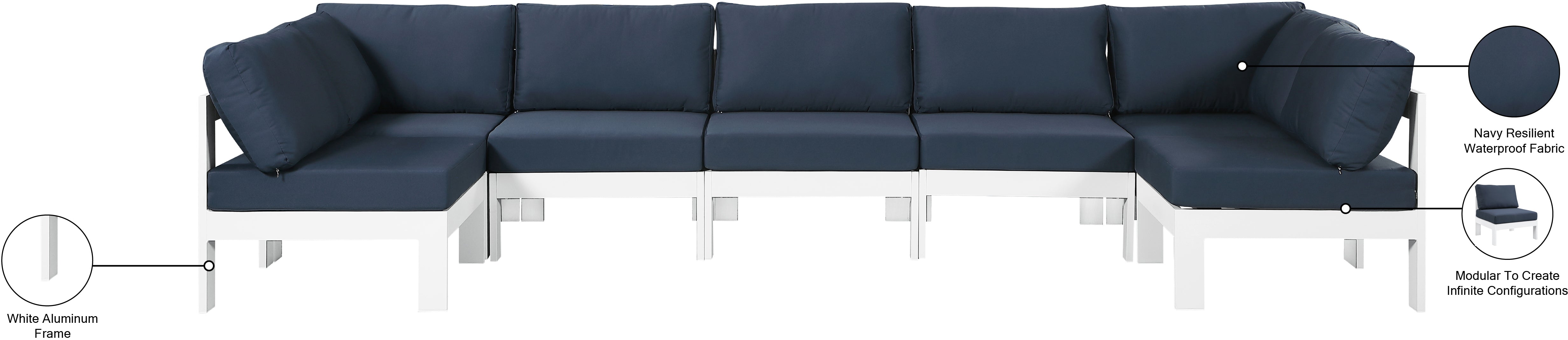 Nizuc 150" Water Resistant Fabric Upholstered Outdoor Patio 7pc. Modular Sectional