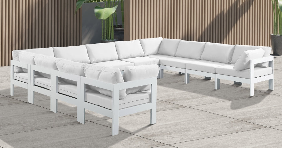 Nizuc 150" Water Resistant Fabric Upholstered Outdoor Patio 11pc. Modular Sectional