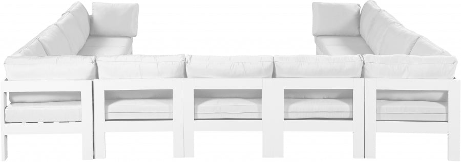 Nizuc 150" Water Resistant Fabric Upholstered Outdoor Patio 11pc. Modular Sectional