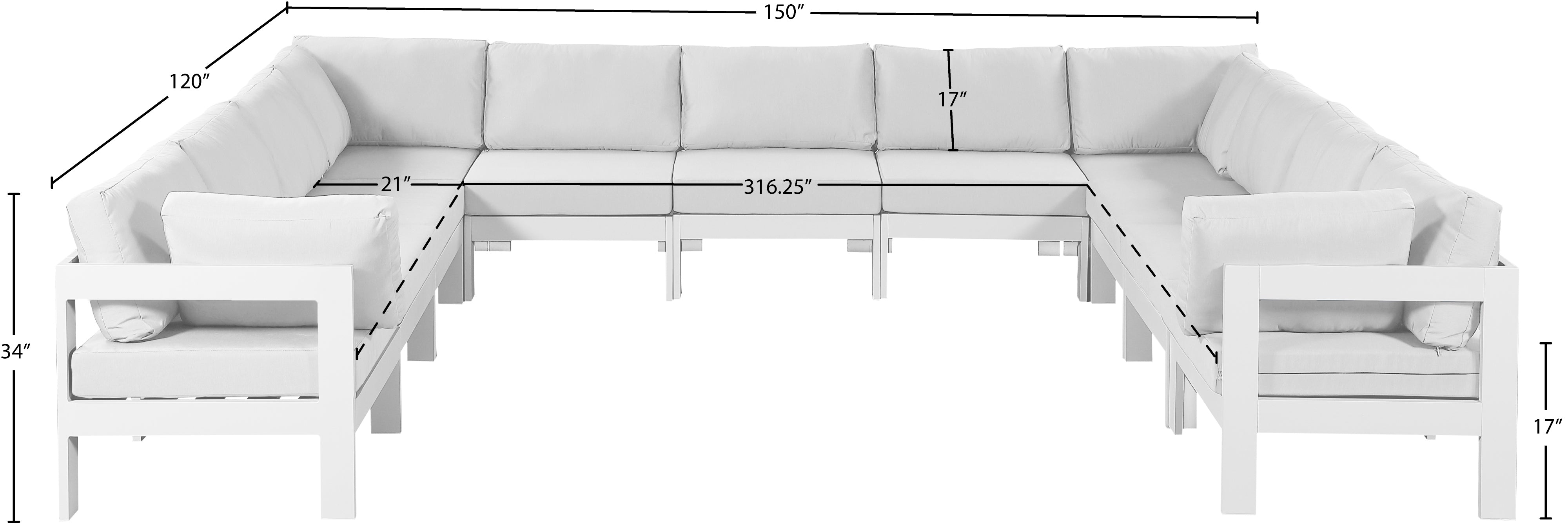 Nizuc 150" Water Resistant Fabric Upholstered Outdoor Patio 11pc. Modular Sectional