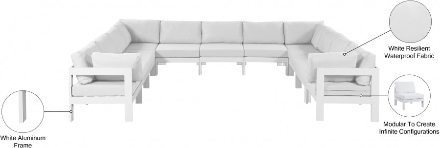 Nizuc 150" Water Resistant Fabric Upholstered Outdoor Patio 11pc. Modular Sectional