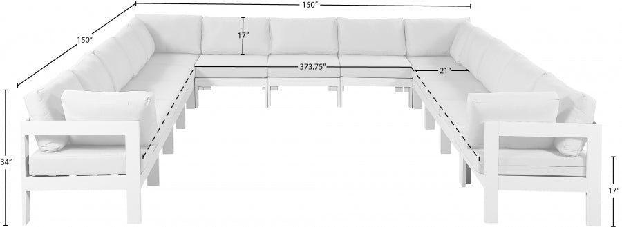 Nizuc 150" Water Resistant Fabric Upholstered Outdoor Patio 13pc. Modular Sectional