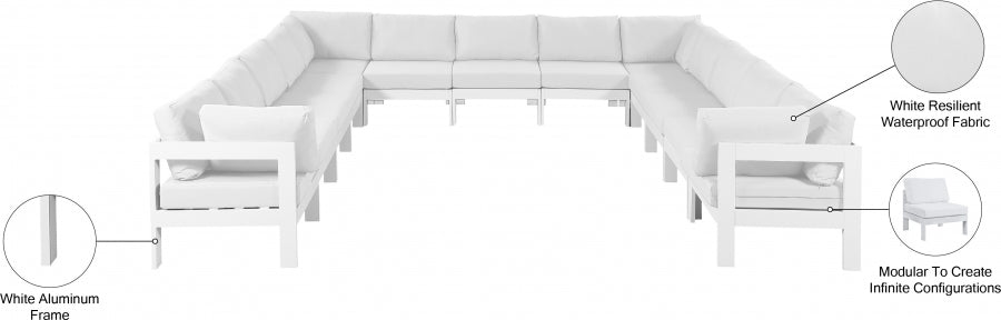 Nizuc 150" Water Resistant Fabric Upholstered Outdoor Patio 13pc. Modular Sectional