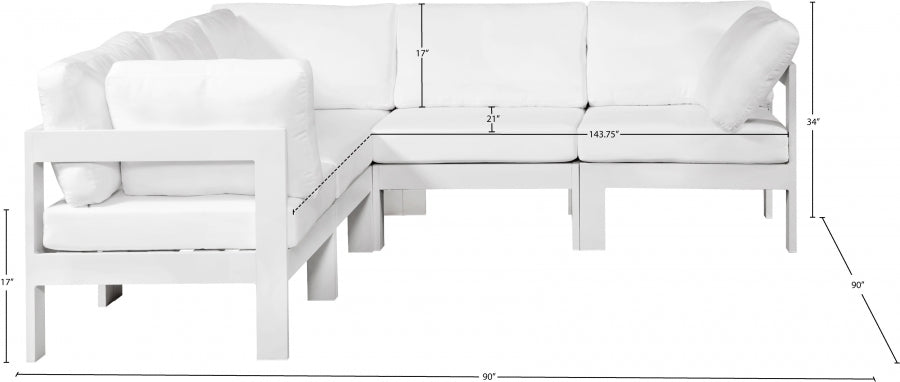 Nizuc 90" Water Resistant Fabric Upholstered Outdoor Patio 5pc. Modular Sectional