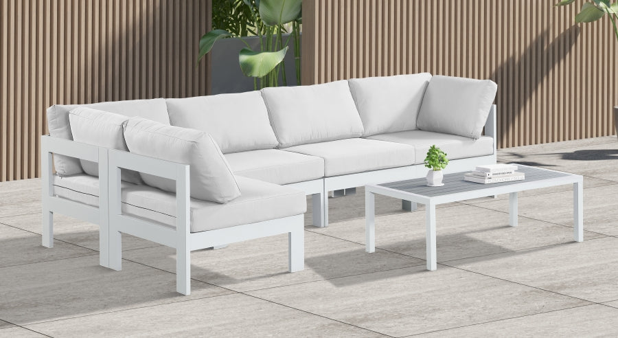 Nizuc 120" Water Resistant Fabric Upholstered Outdoor Patio 5pc. Modular Sectional