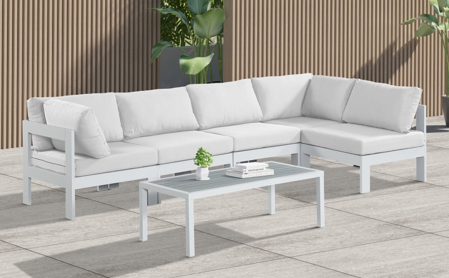 Nizuc 120" Water Resistant Fabric Upholstered Outdoor Patio 5pc. Modular Sectional