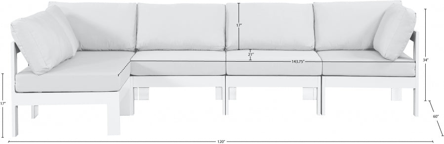 Nizuc 120" Water Resistant Fabric Upholstered Outdoor Patio 5pc. Modular Sectional