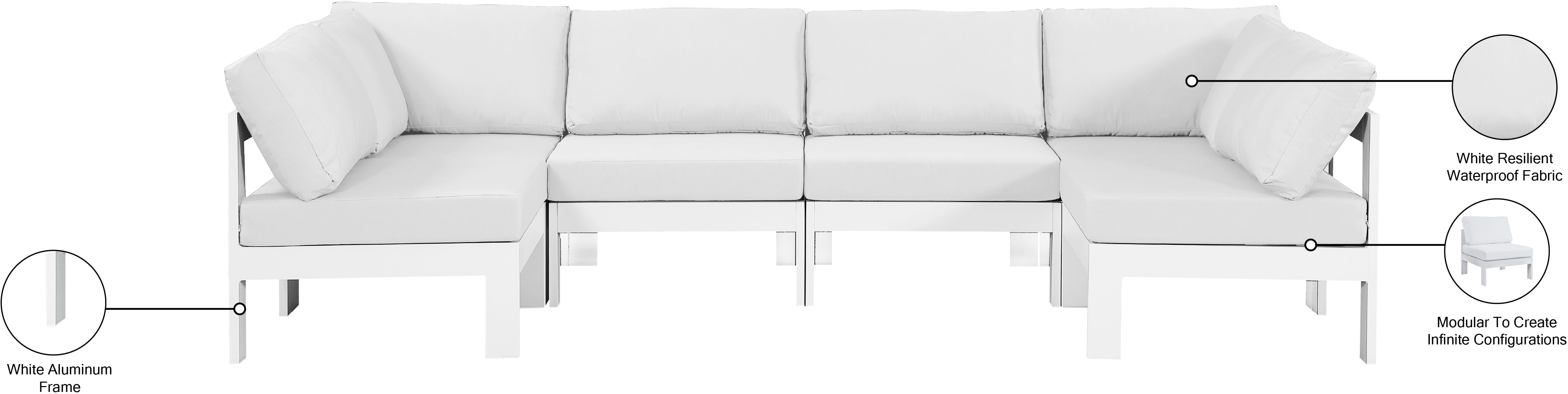 Nizuc 120" Water Resistant Fabric Upholstered Outdoor Patio 6pc. Modular Sectional