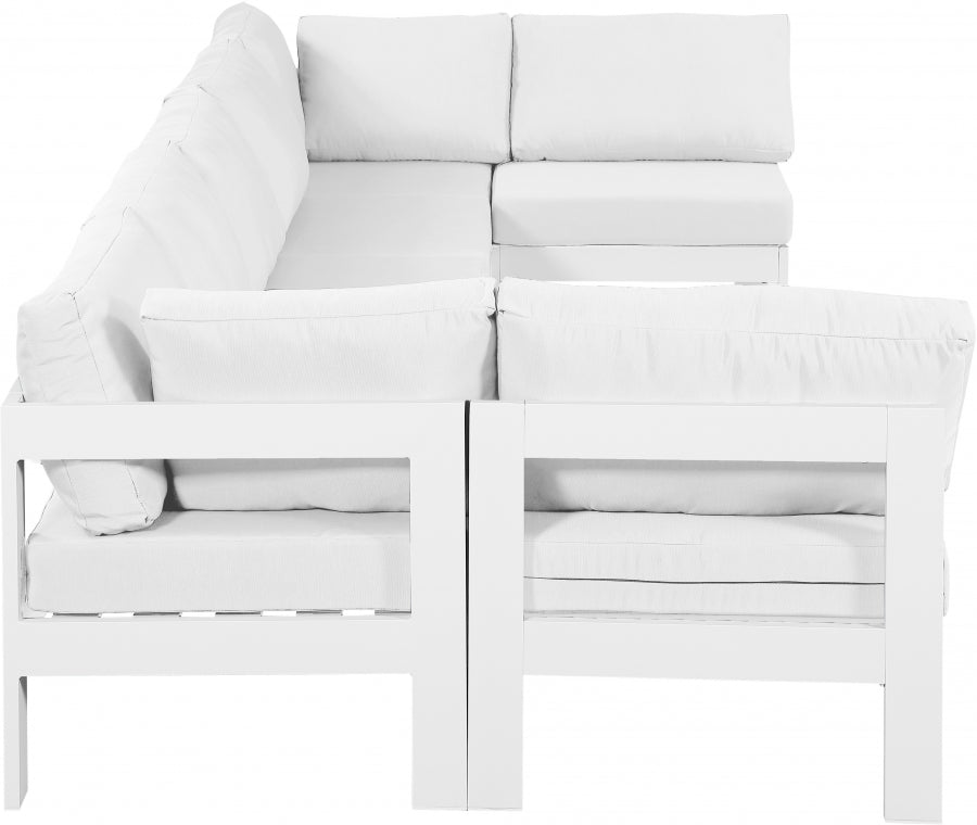 Nizuc 150" Water Resistant Fabric Upholstered Outdoor Patio 7pc. Modular Sectional