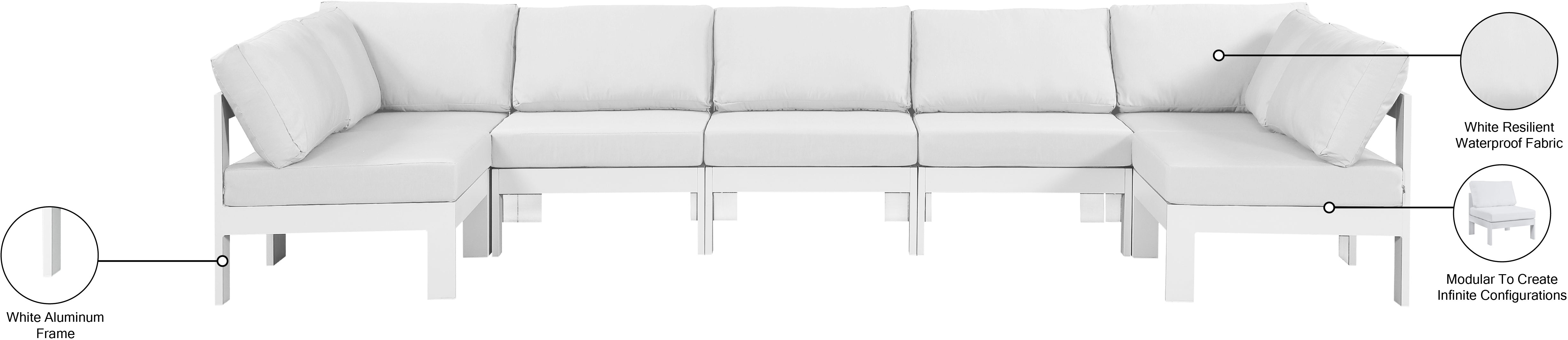 Nizuc 150" Water Resistant Fabric Upholstered Outdoor Patio 7pc. Modular Sectional