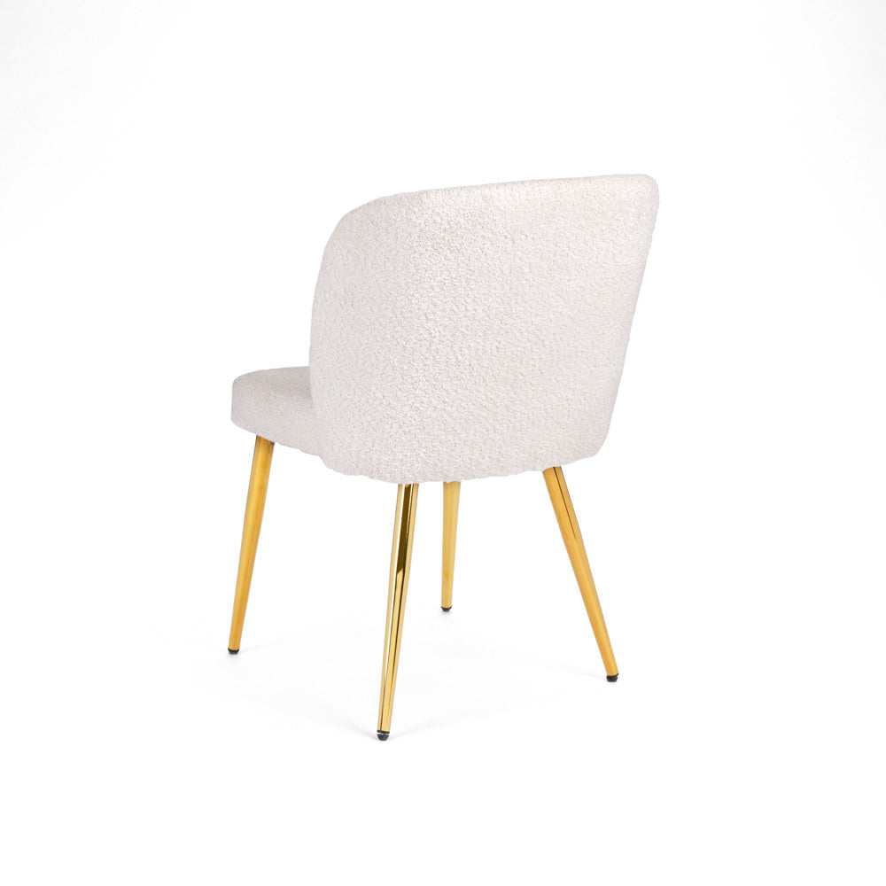 Fortina Dining Chair White Fur Fabric with Gold Legs