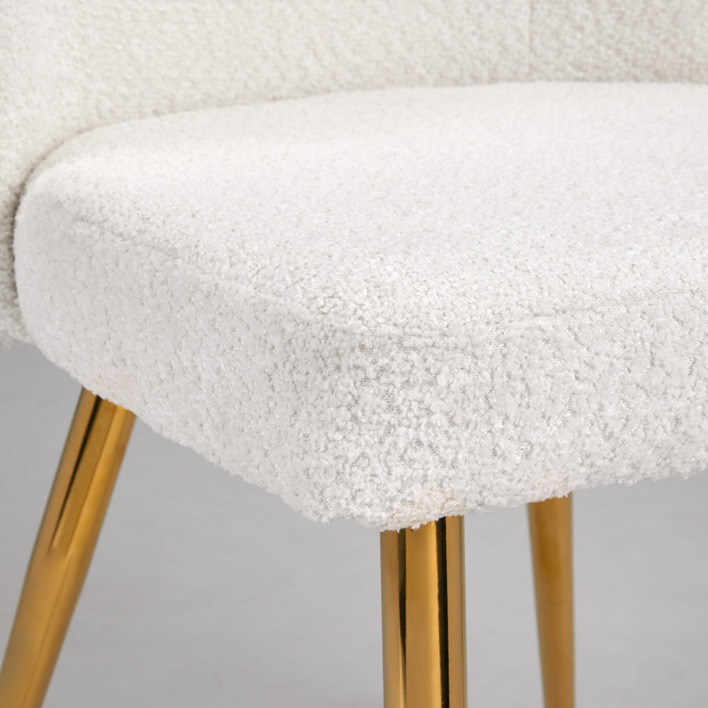 Fortina Dining Chair White Fur Fabric with Gold Legs