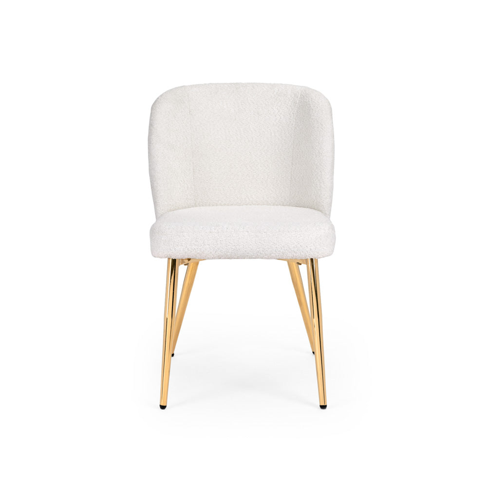 Fortina Dining Chair White Fur Fabric with Gold Legs