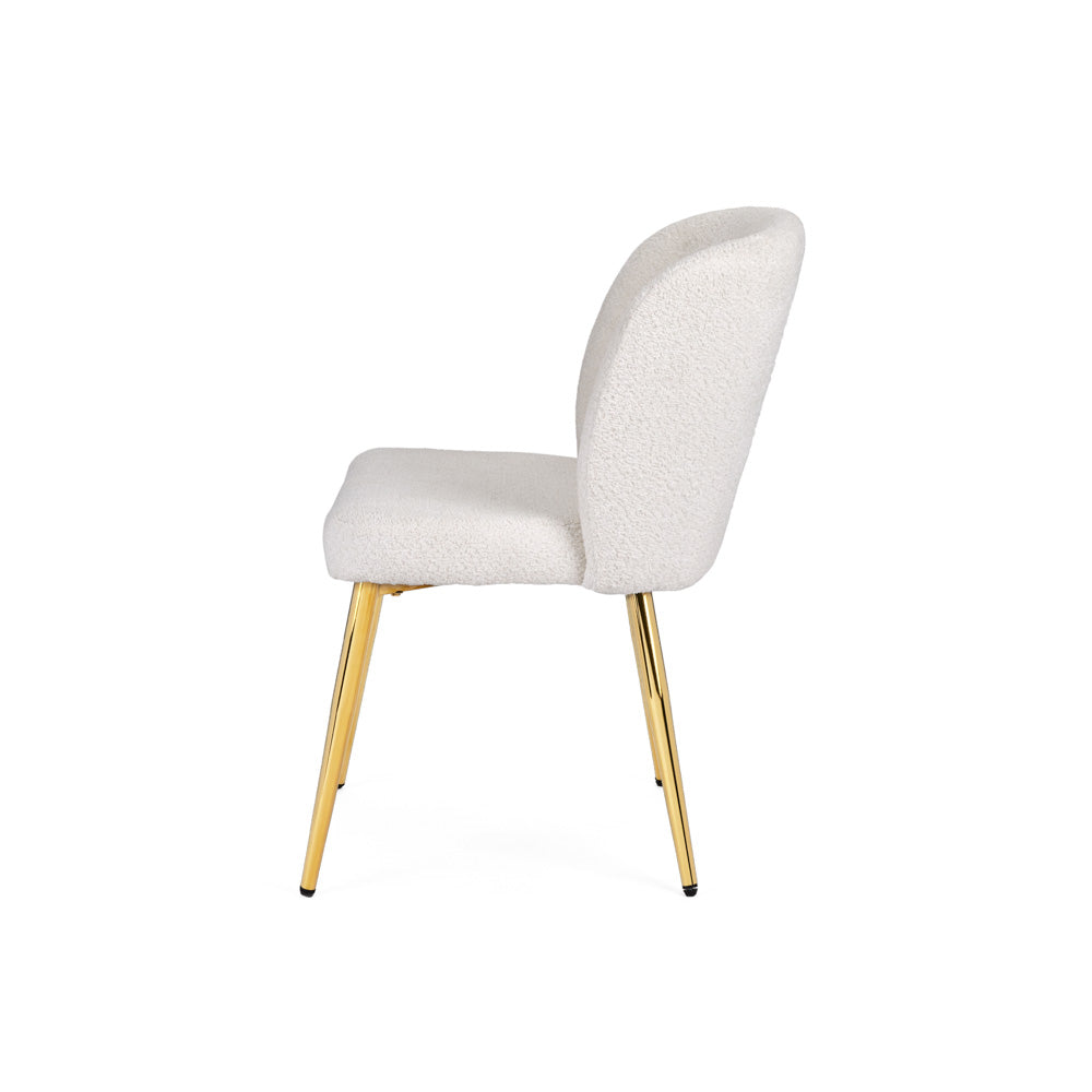 Fortina Dining Chair White Fur Fabric with Gold Legs