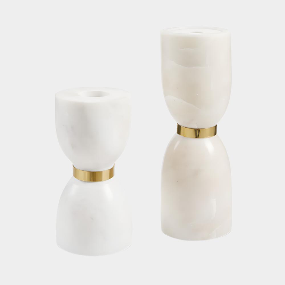 White Marble and Gold Tea Light Large (Set of 2)