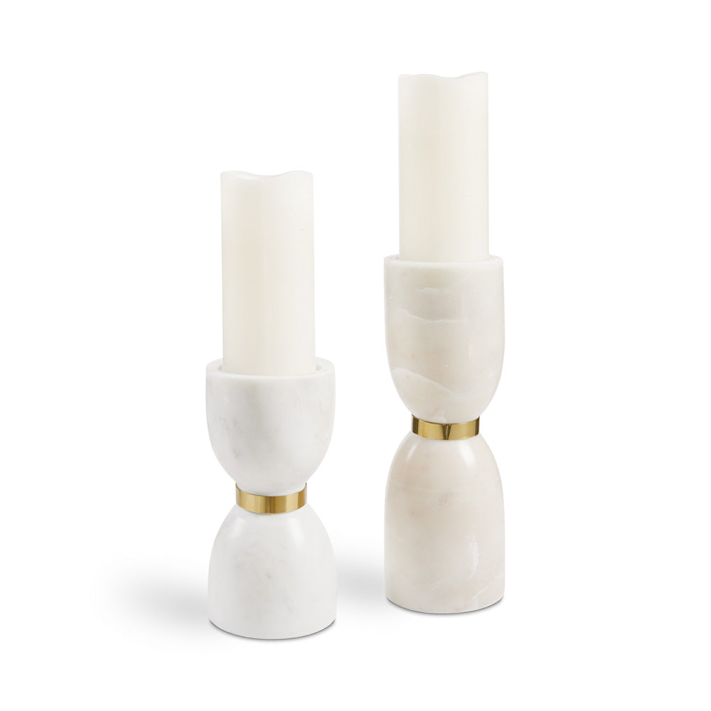 White Marble and Gold Tea Light Large (Set of 2)