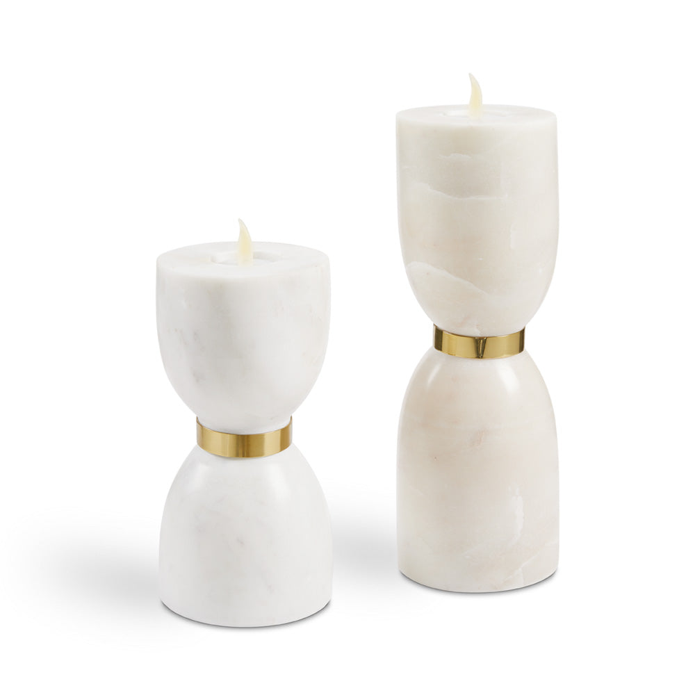 White Marble and Gold Tea Light Large (Set of 2)