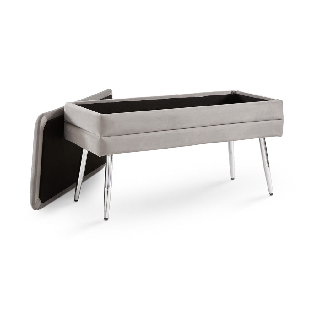 Banc de rangement Enya - Velours gris