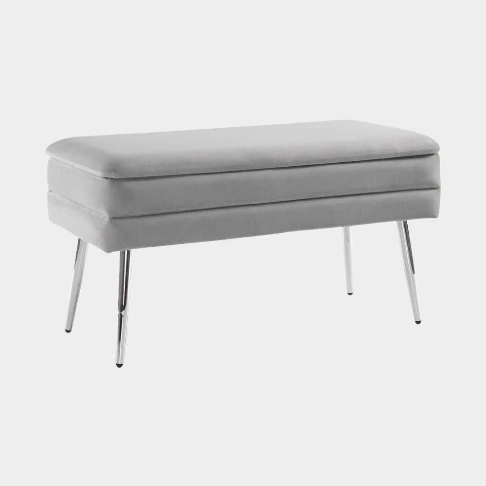 Banc de rangement Enya - Velours gris