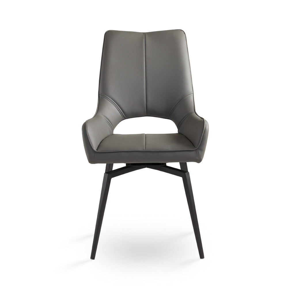 Bromley Swivel Dining Chair: Grey Leatherette with Black legs