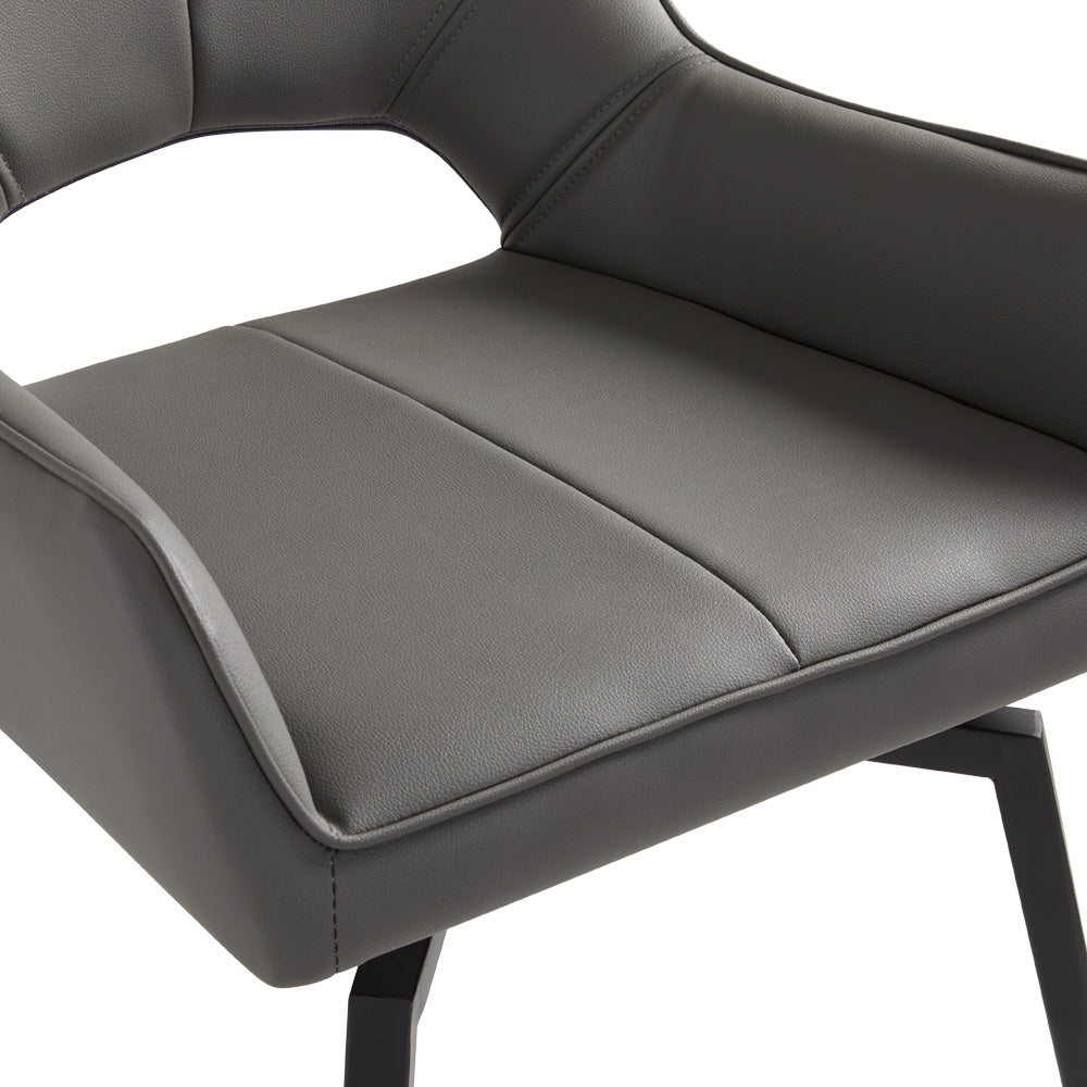 Bromley Swivel Dining Chair: Grey Leatherette with Black legs