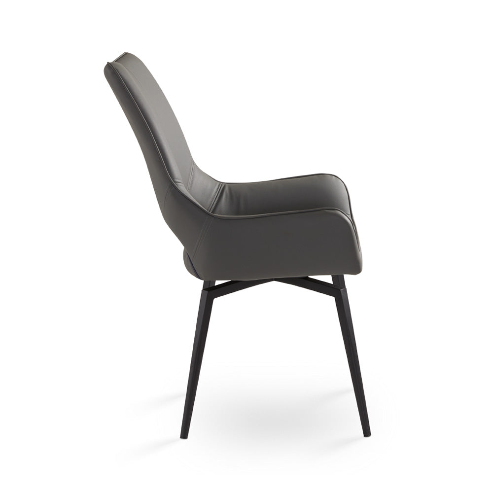 Bromley Swivel Dining Chair: Grey Leatherette with Black legs