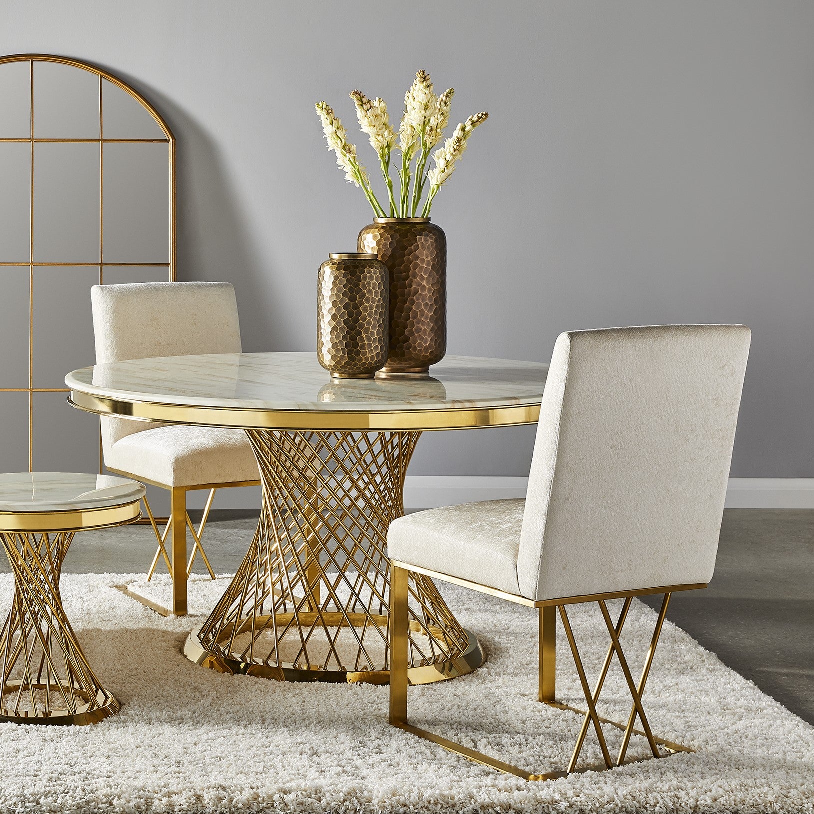 Martini Gold Dining Chair Ivory Linen