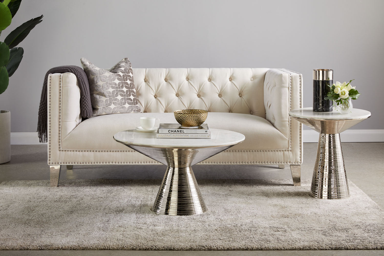 Valentine coffee table white marble with Silver frame