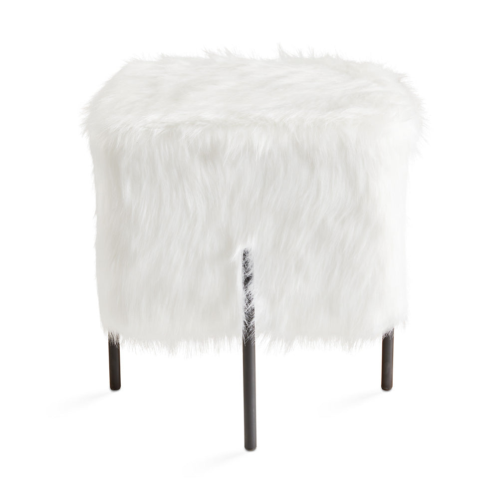 Kube Ottoman White Faux Fur