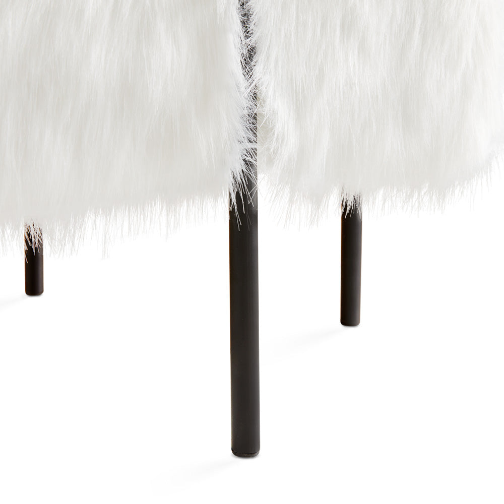 Kube Ottoman White Faux Fur