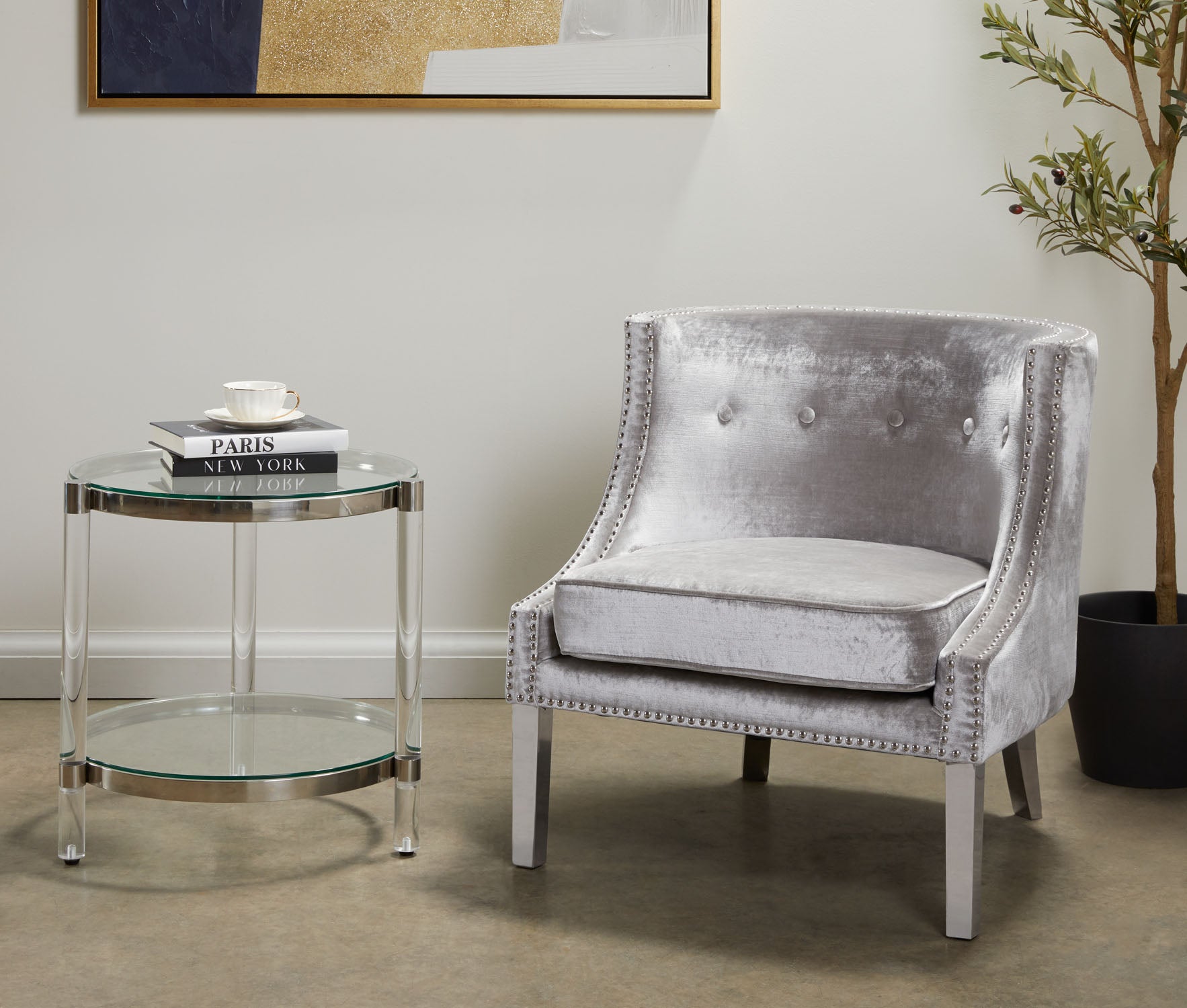 Lucy Accent Chair Grey Velvet