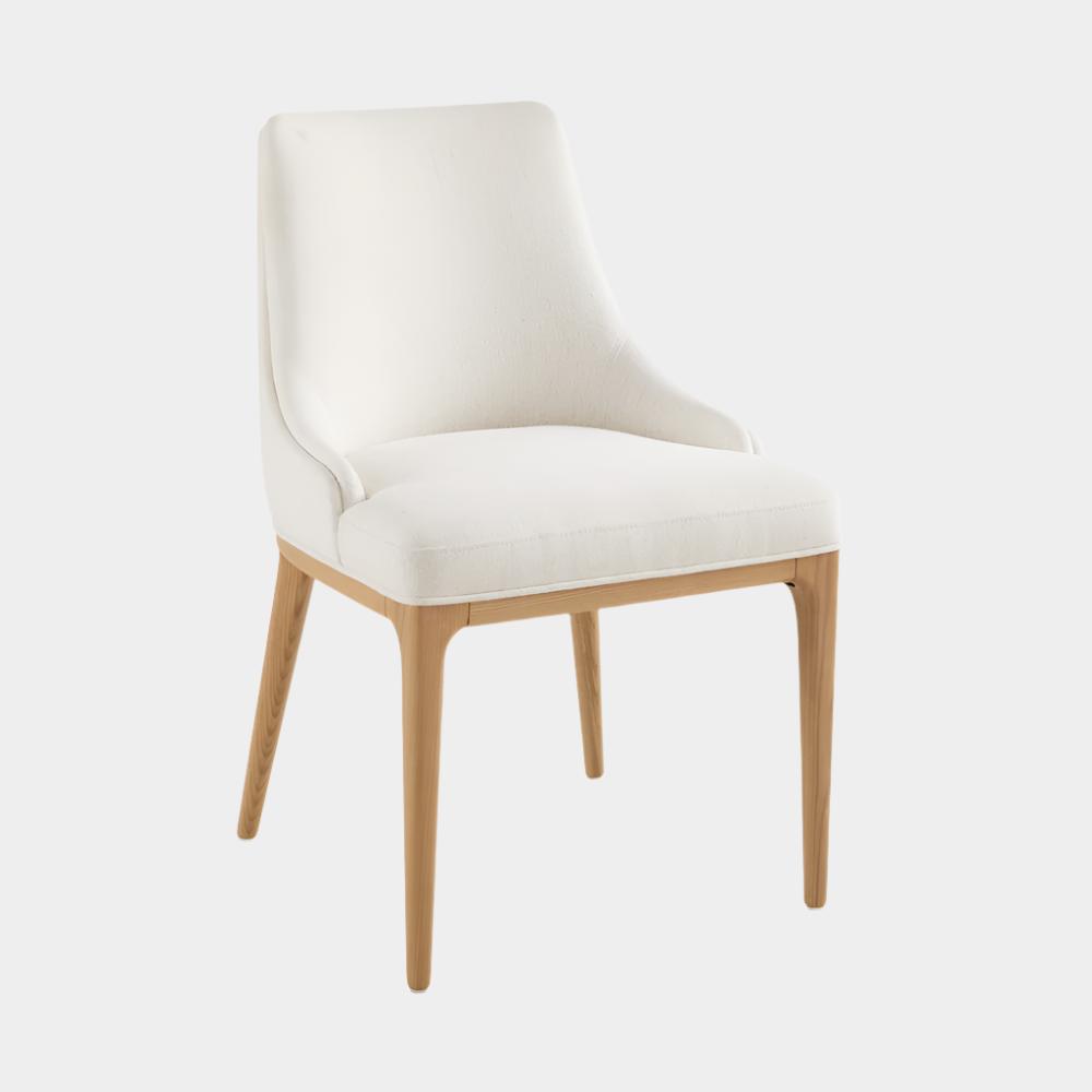 Everett Dining Chair: Ivory Linen with Light Wood