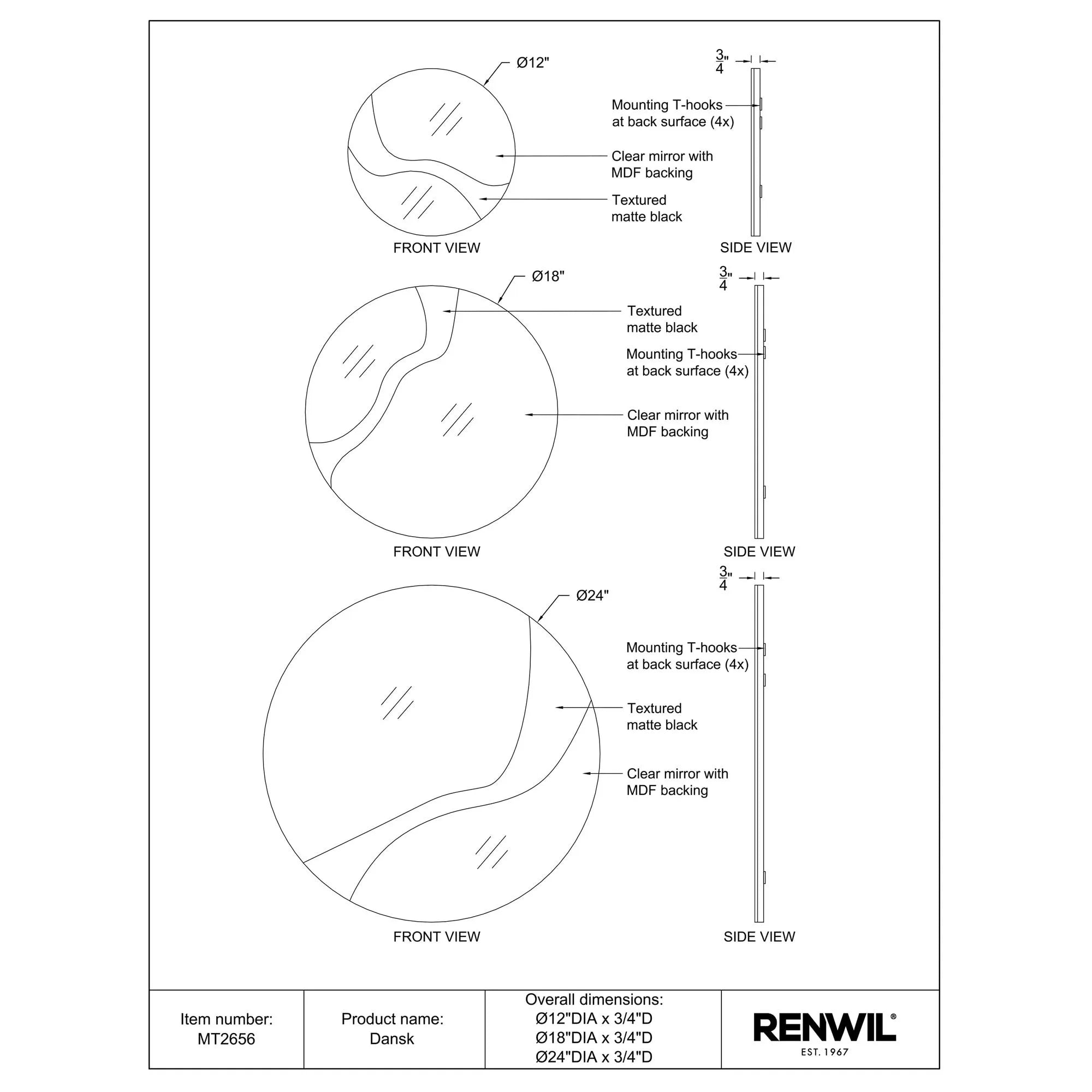 Dansk Wall Mirror Set Of 3