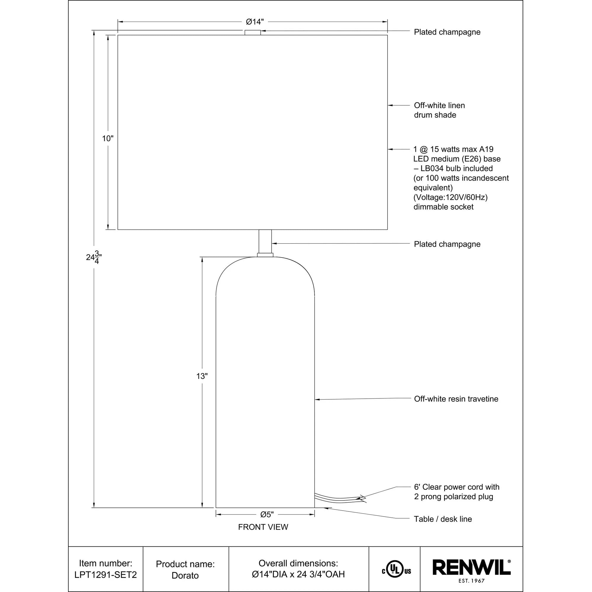 Dorato Table Lamp Set of 2