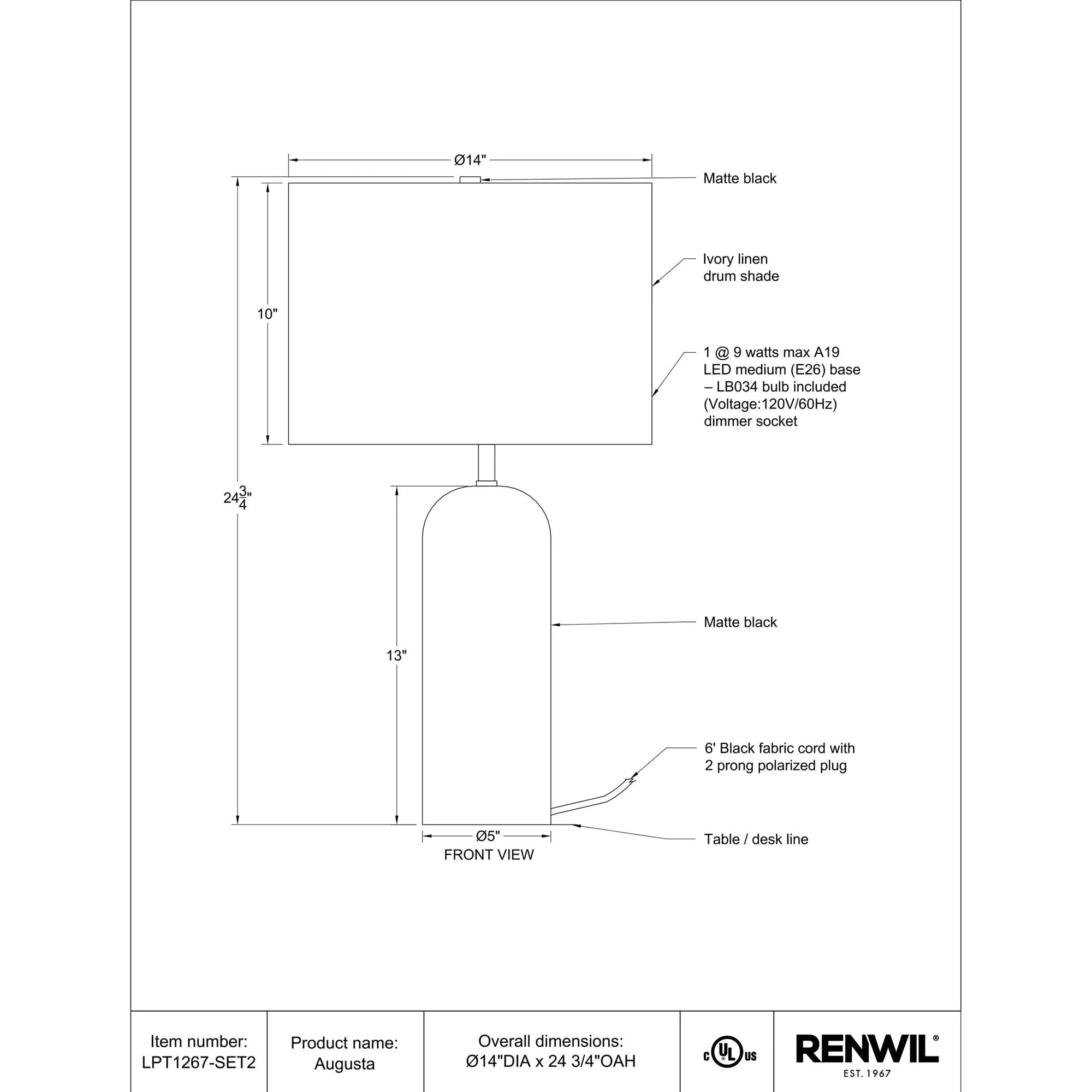 Augusta Table Lamp Set of 2