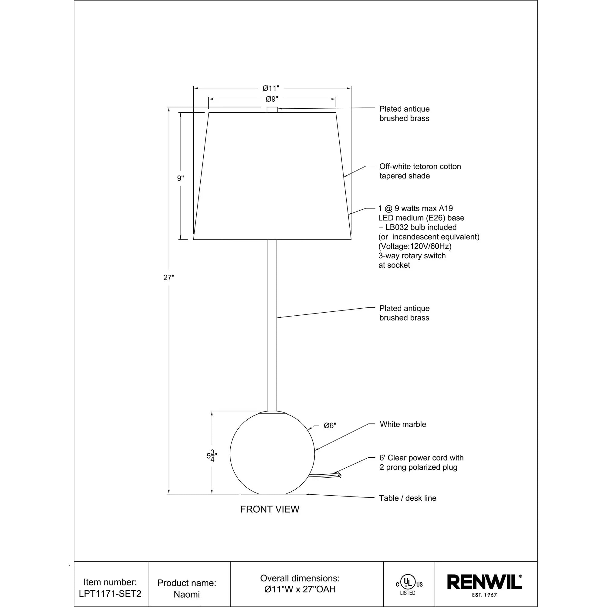 Naomi Table Lamp Set of 2