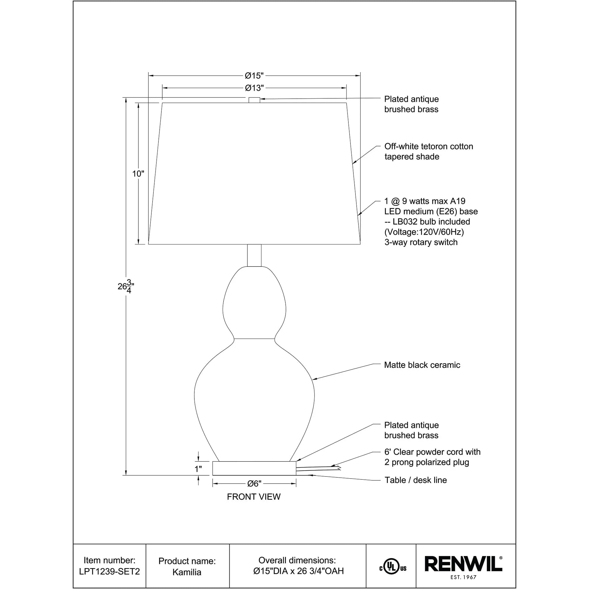 Kamilia Table Lamp Set of 2