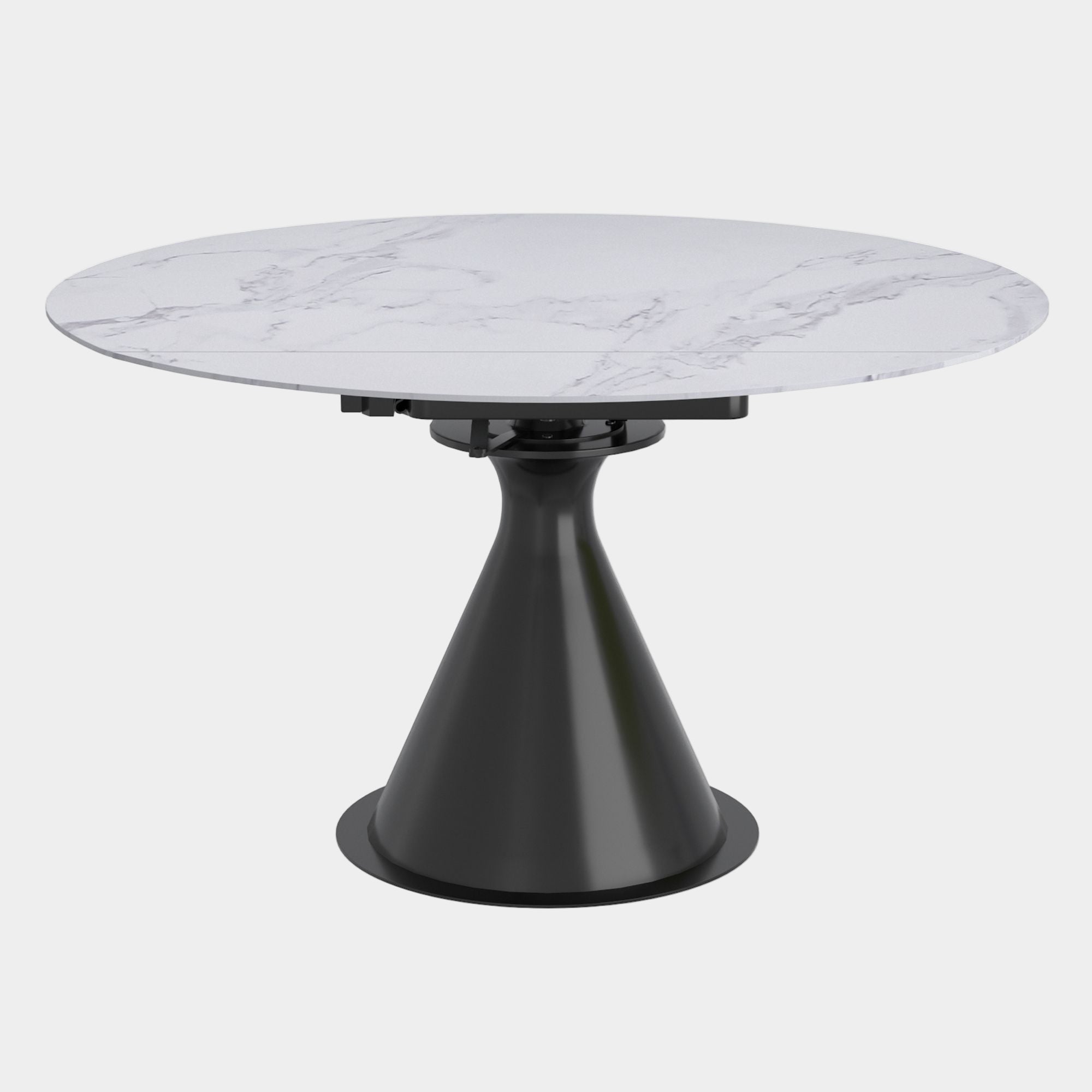 Calisto Round Pedestal Dining Table w/Extension in White and Black