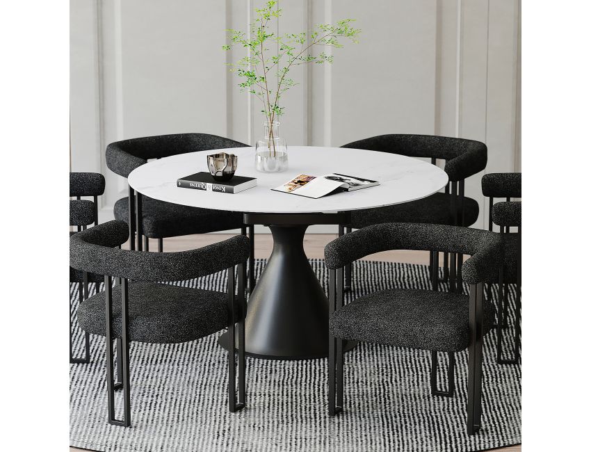 Calisto Round Pedestal Dining Table w/Extension in White and Black