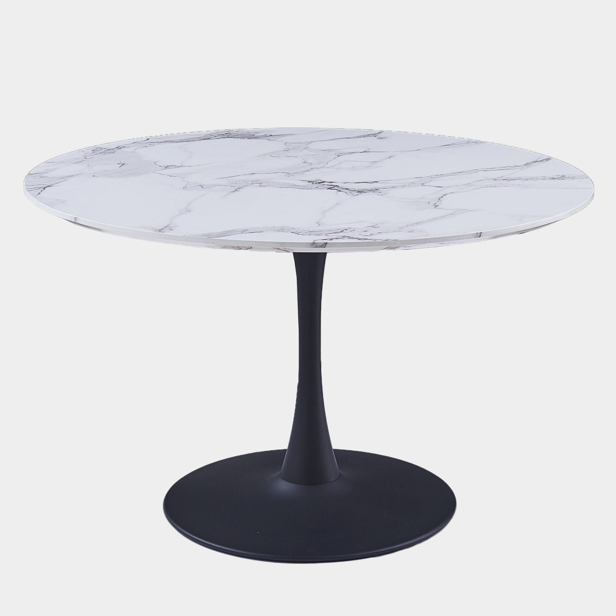 Zilo 48" Round Dining Table in White Faux Marble and Black