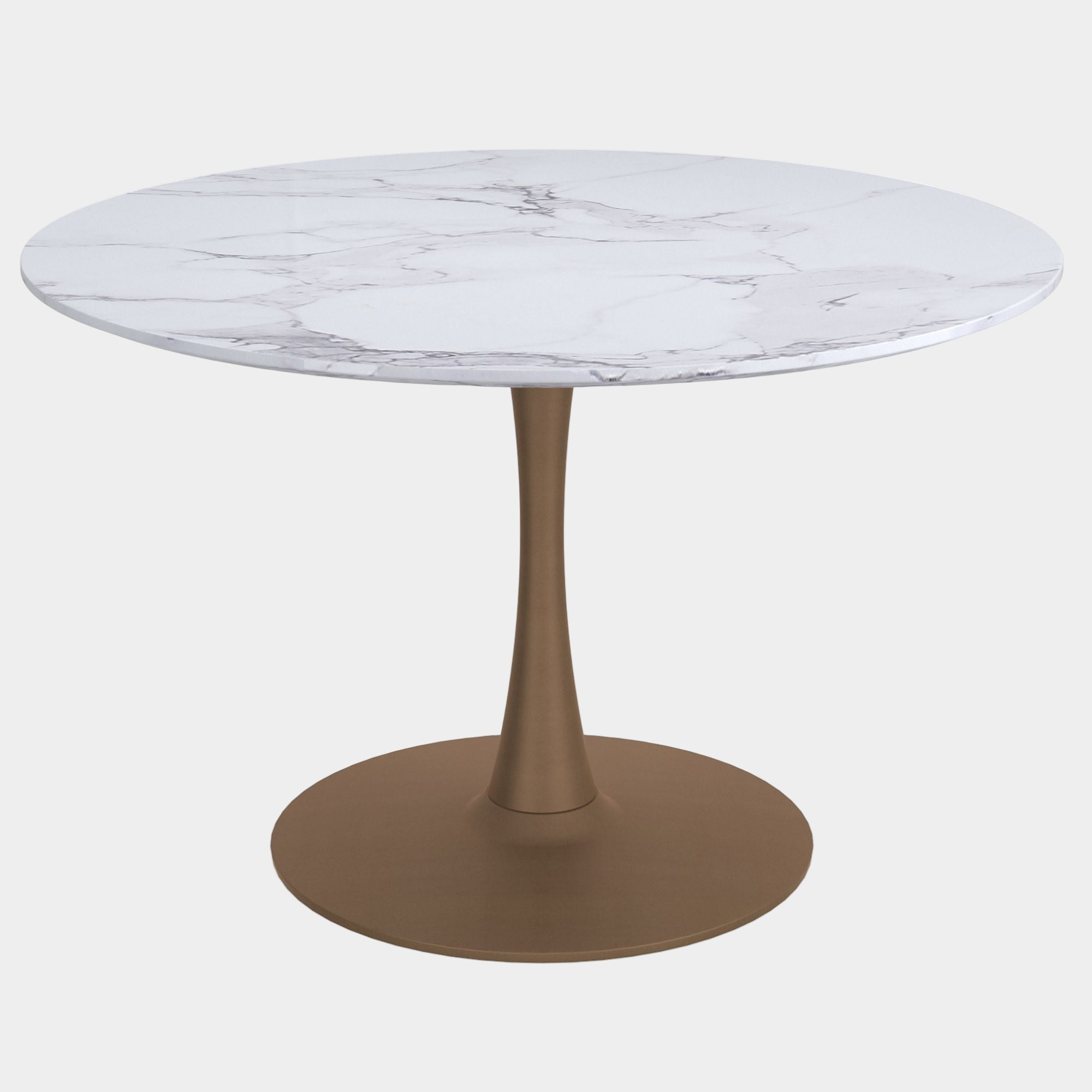 Zilo 48" Round Dining Table in White Faux Marble and Aged Gold
