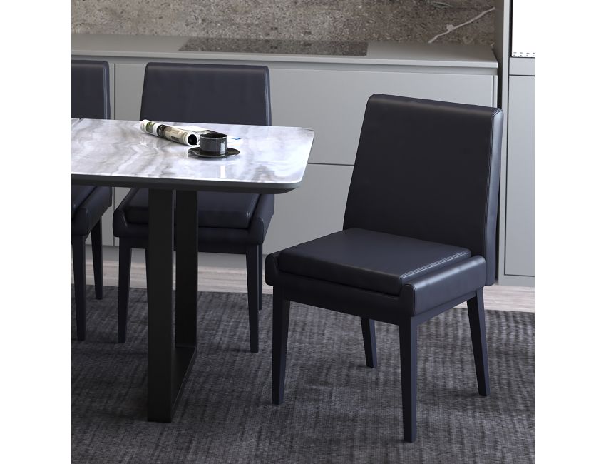 Cortez Dining Chair, set of 2, in Black Faux Leather and Black